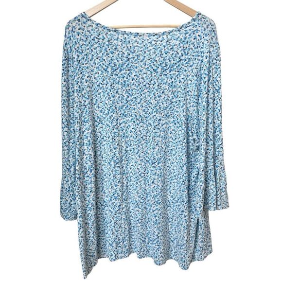 Croft & Barrow Relaxed Blue Print Bell Sleeve Pullover Flowy Blouse Top. 3X Plus - Picture 2 of 6